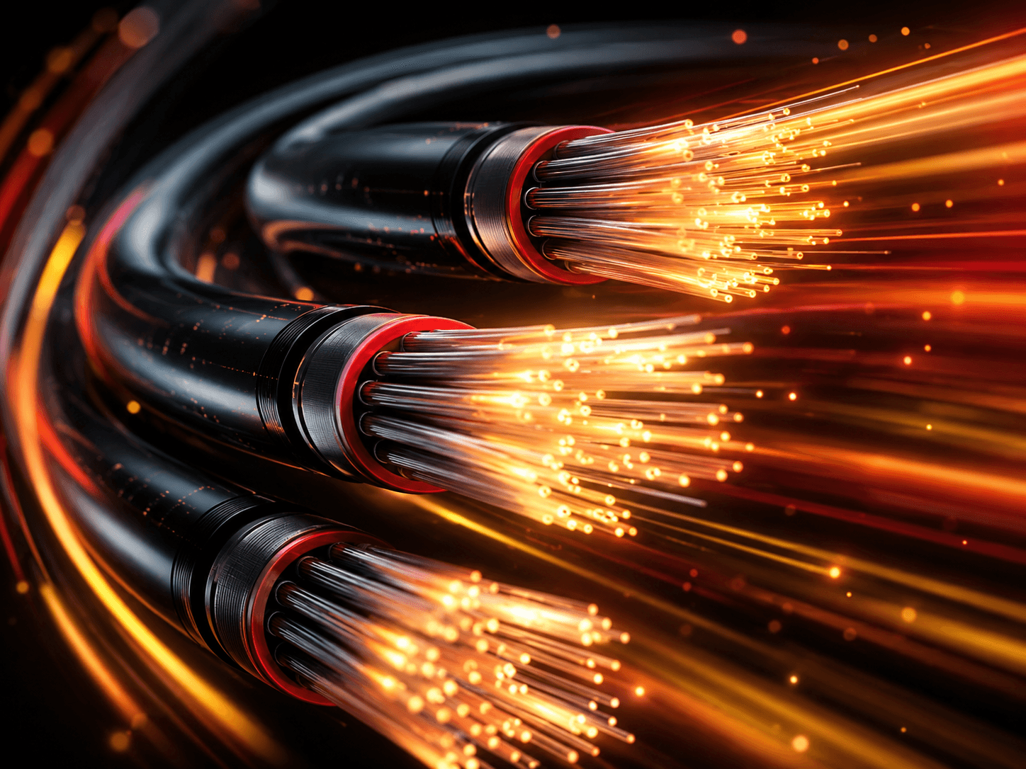 Ilustração de cabos de fibra óptica iluminados